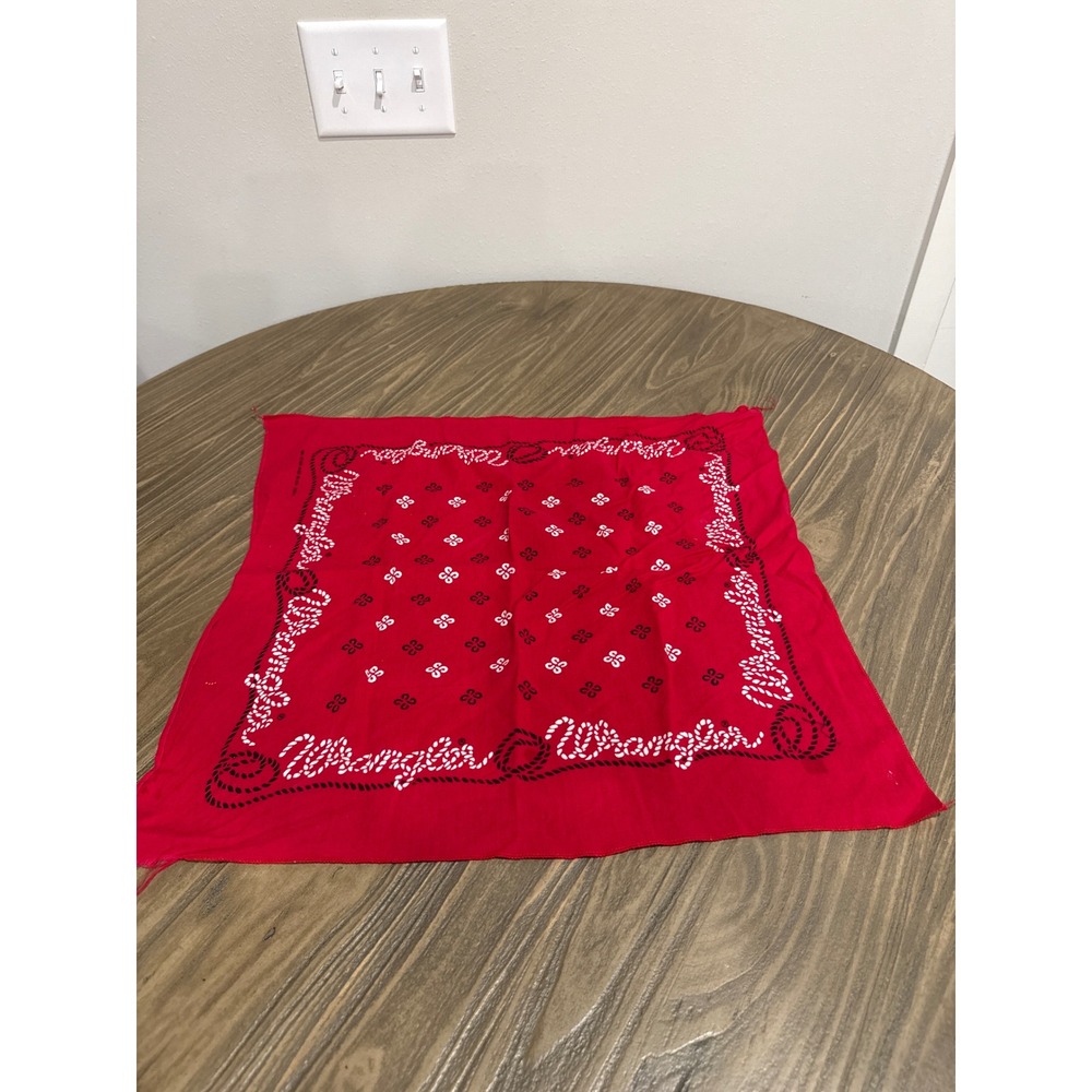 Vintage Wrangler Bandana Red USA Made Cotton Rope Logo Western Cowboy Scarf 20"
